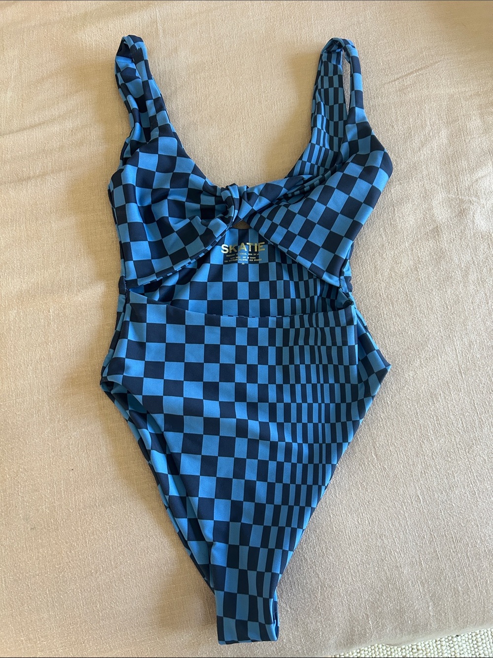 Skatie Blue and Black Checkerboard One-Piece Swimsuit